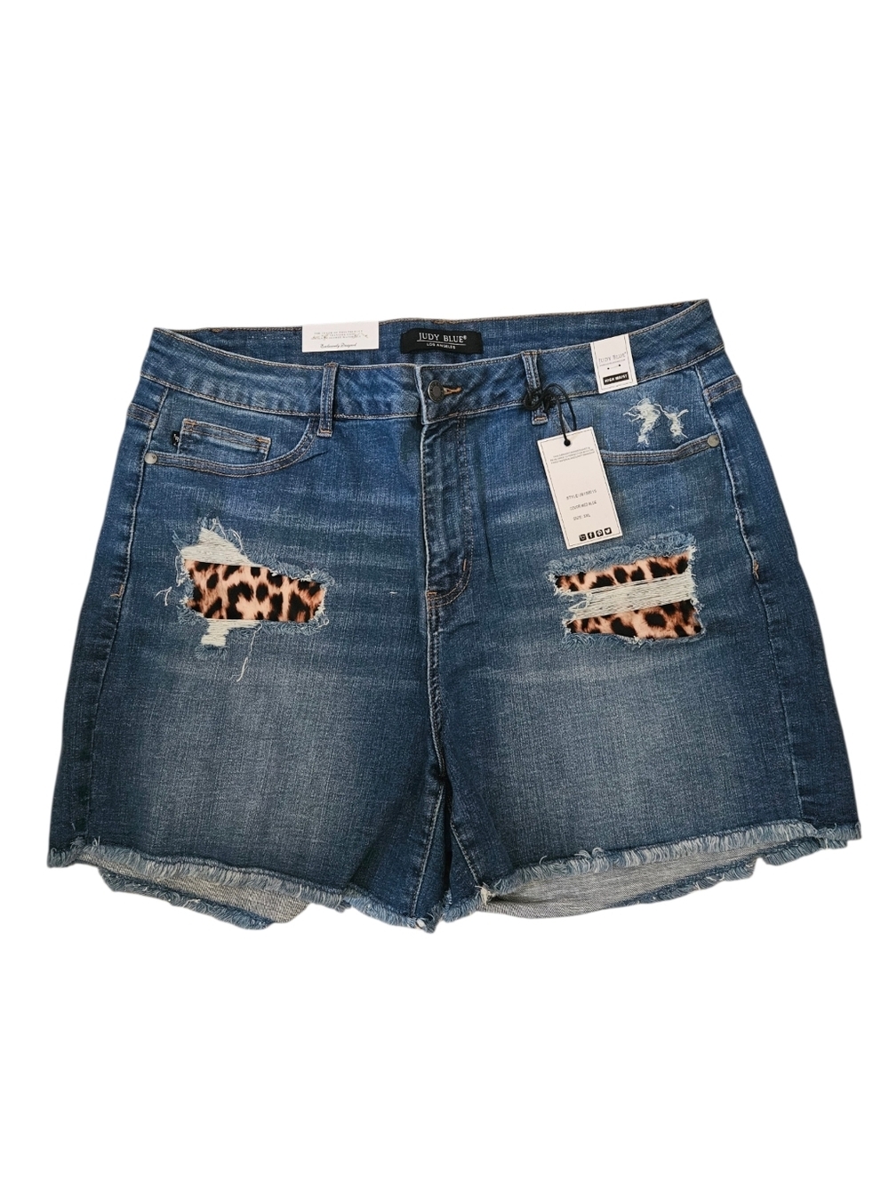 Judy Blue Women's Leopard Patch Distressed Denim Shorts High Waist NEW